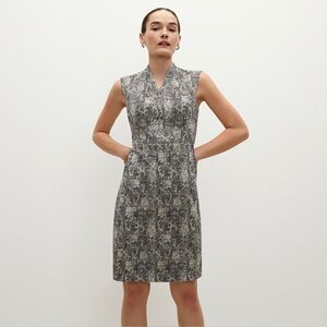 MM Lafleur Aditi Crackle Dress Women’s 6 Black White Sheath Career Quiet Luxury